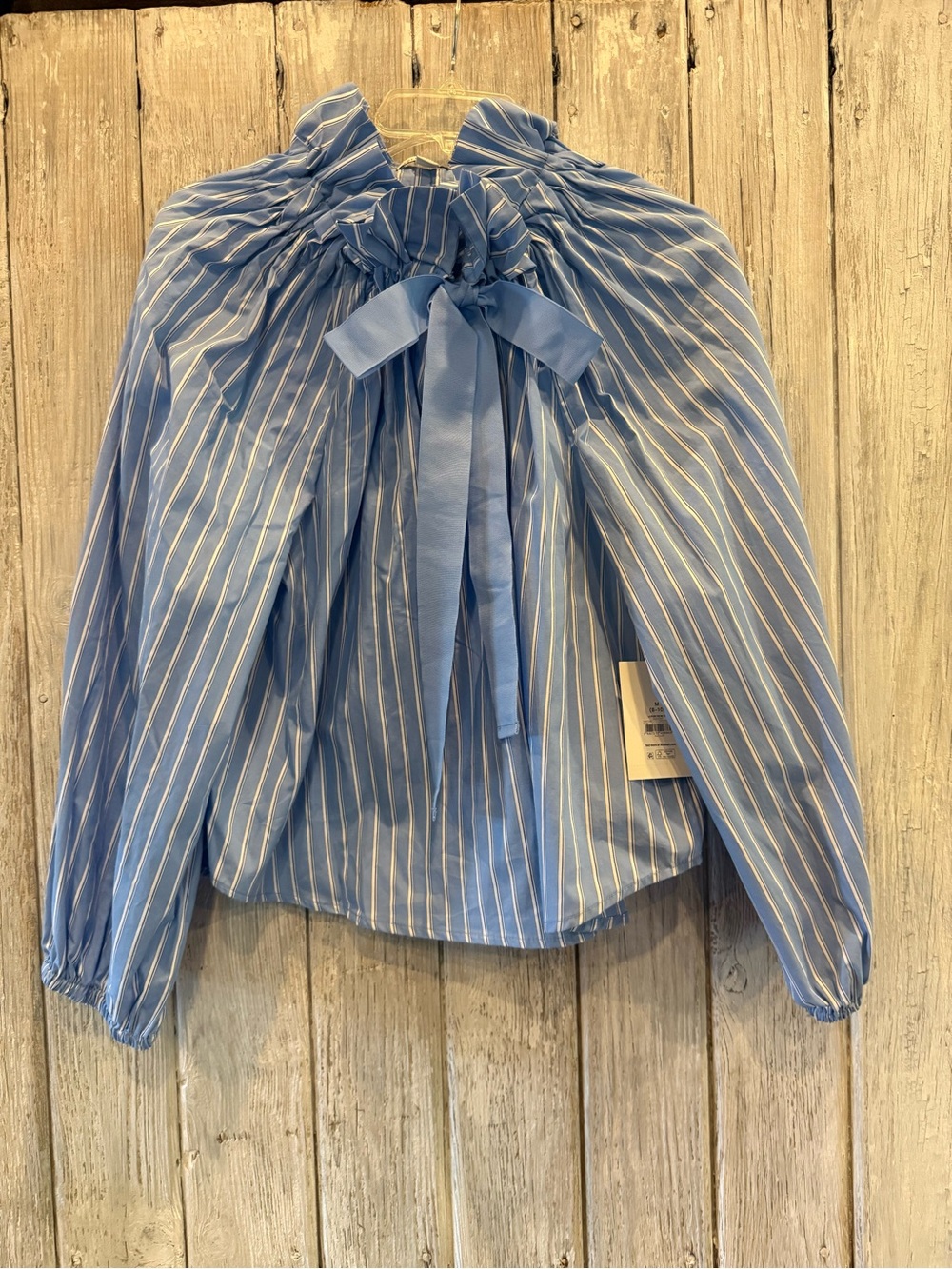 Free Assembly Striped Blue Tie-Neck Blouse NWT